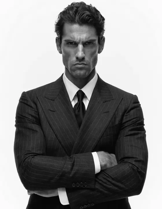Black-and-white menswear tailoring in pinstripe